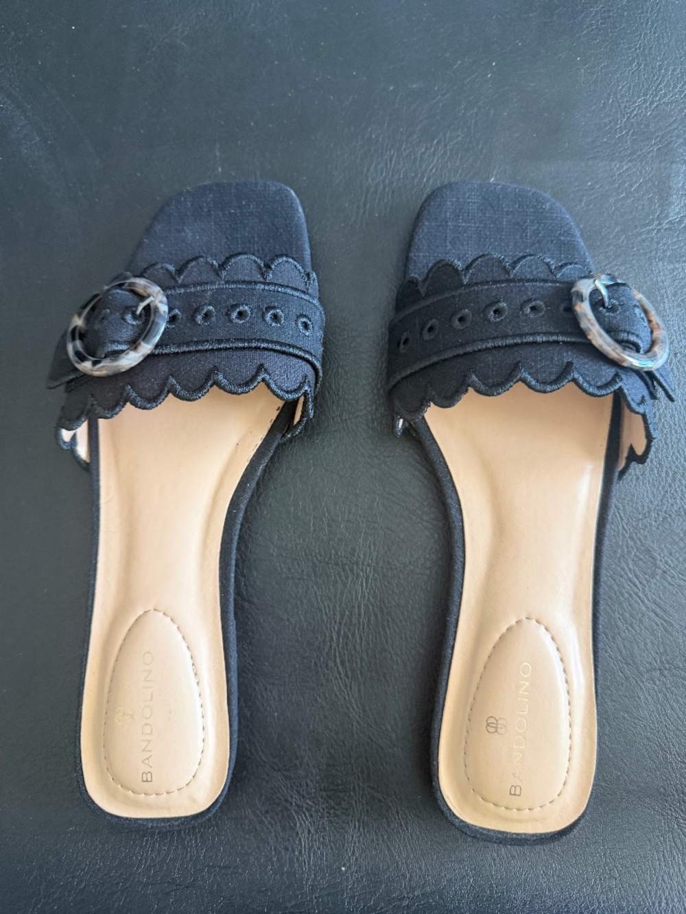 Bandolino Black Slide Sandals with Buckle and Scallop Detailing 8